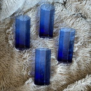 LIBBEY COBALT BLUE FACETS TALL GLASSES EUC